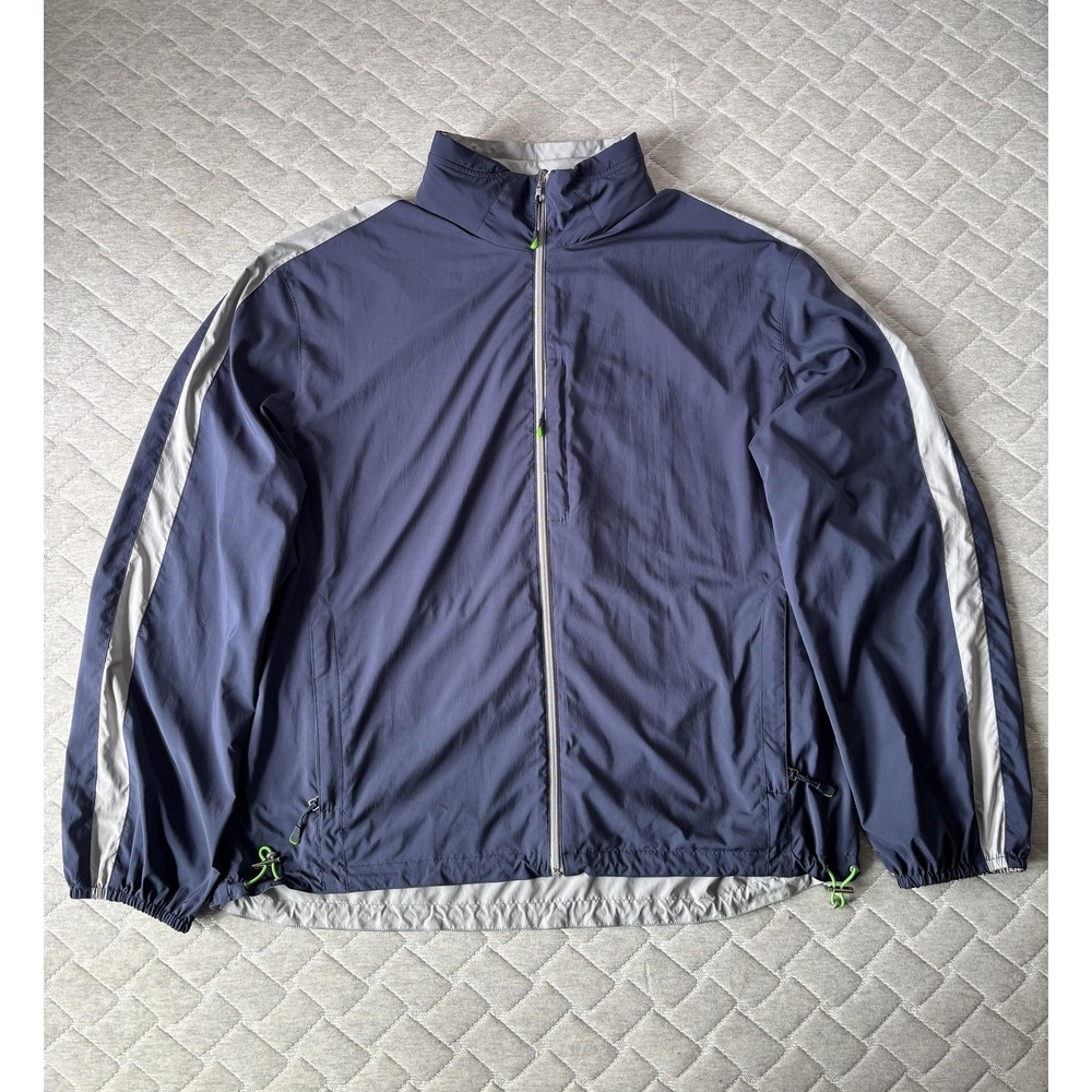 Zegna Sport Jacket Mens 3XL Blue Gray Reversible Hooded Lightweight Windbreaker